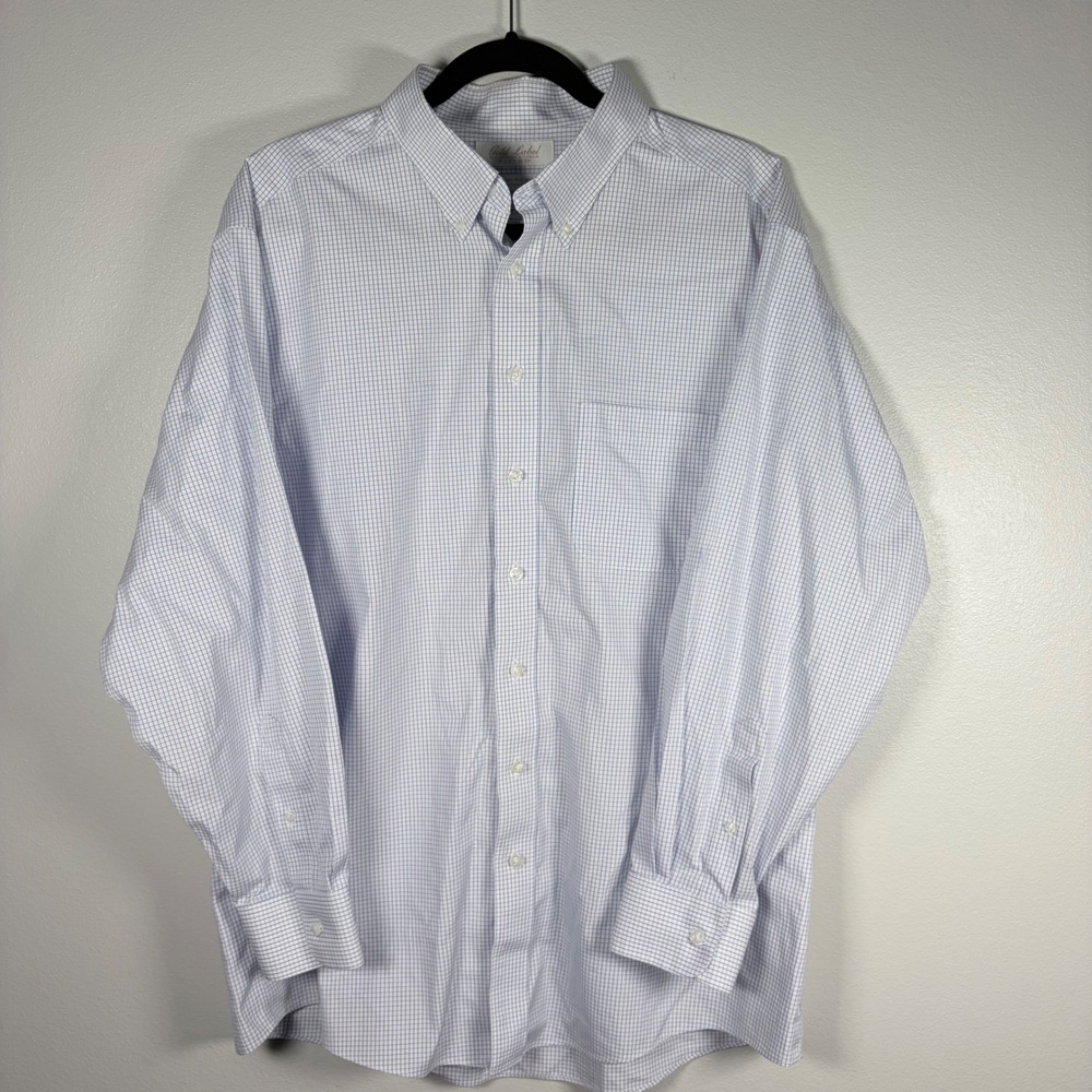 Roundtree & Yorke Gold Label Mens 17 33 Fitted Blue Check Non-Iron‎ Shirt Cotton